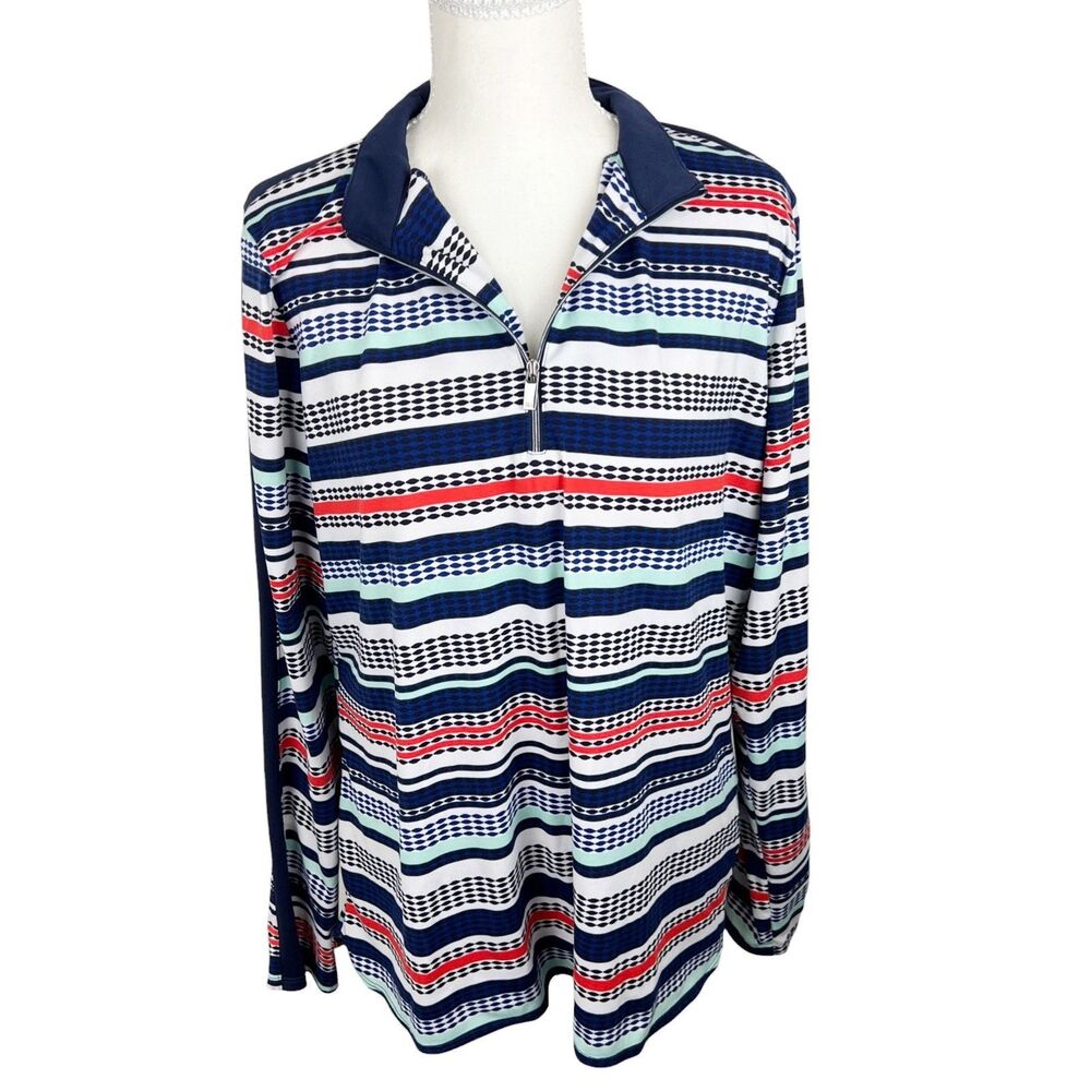 Tail Pullover Women Extra Large Blue Striped Graphic Stretch Golf Sweater Active